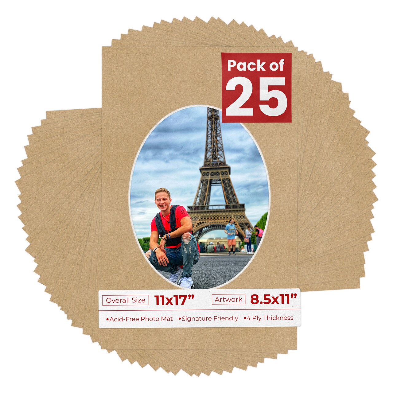 Beige Suede Mat Board for 11x17 Frames - Oval Opening for 8.5x11 Photos